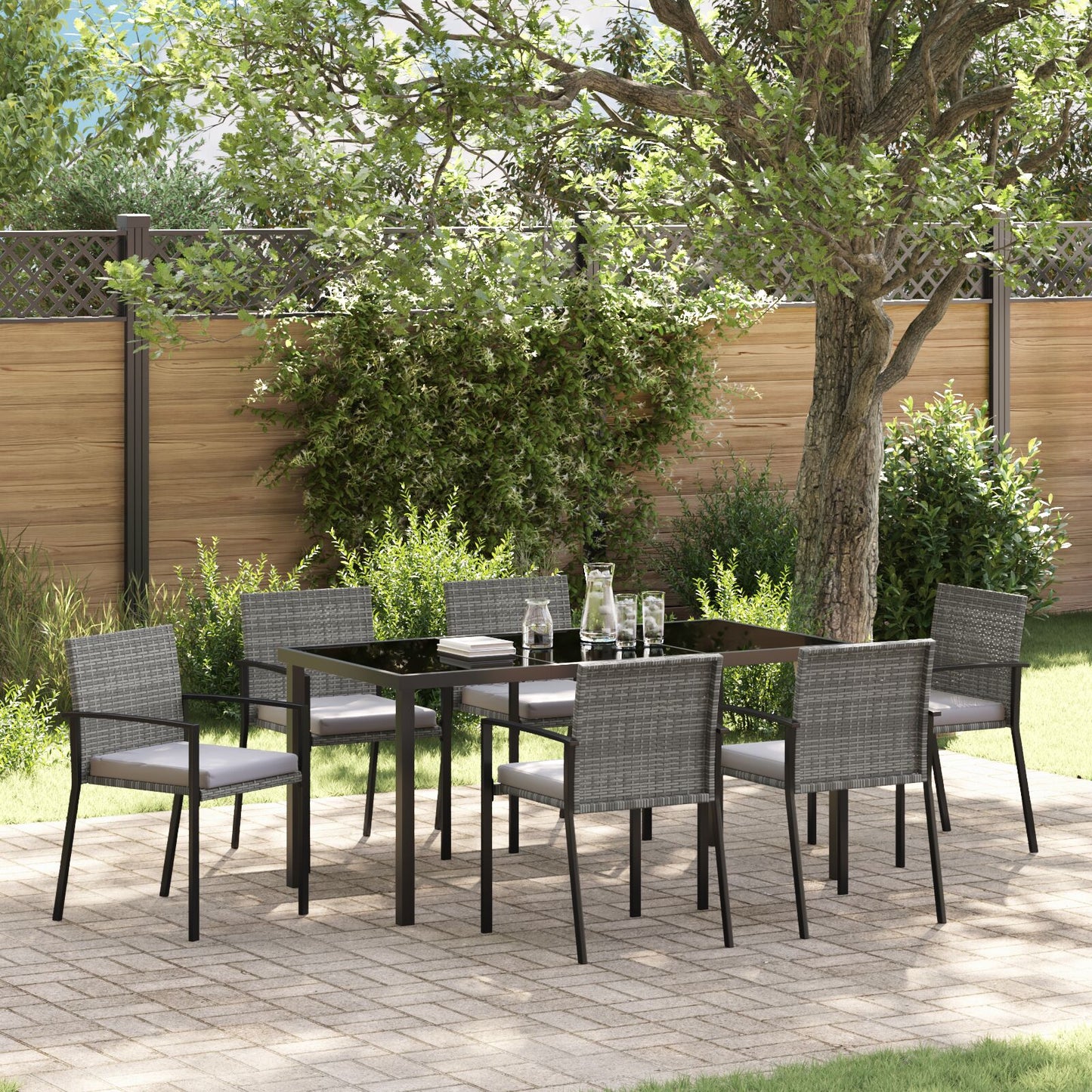 7-Delige Tuinset Grijs Poly Rattan