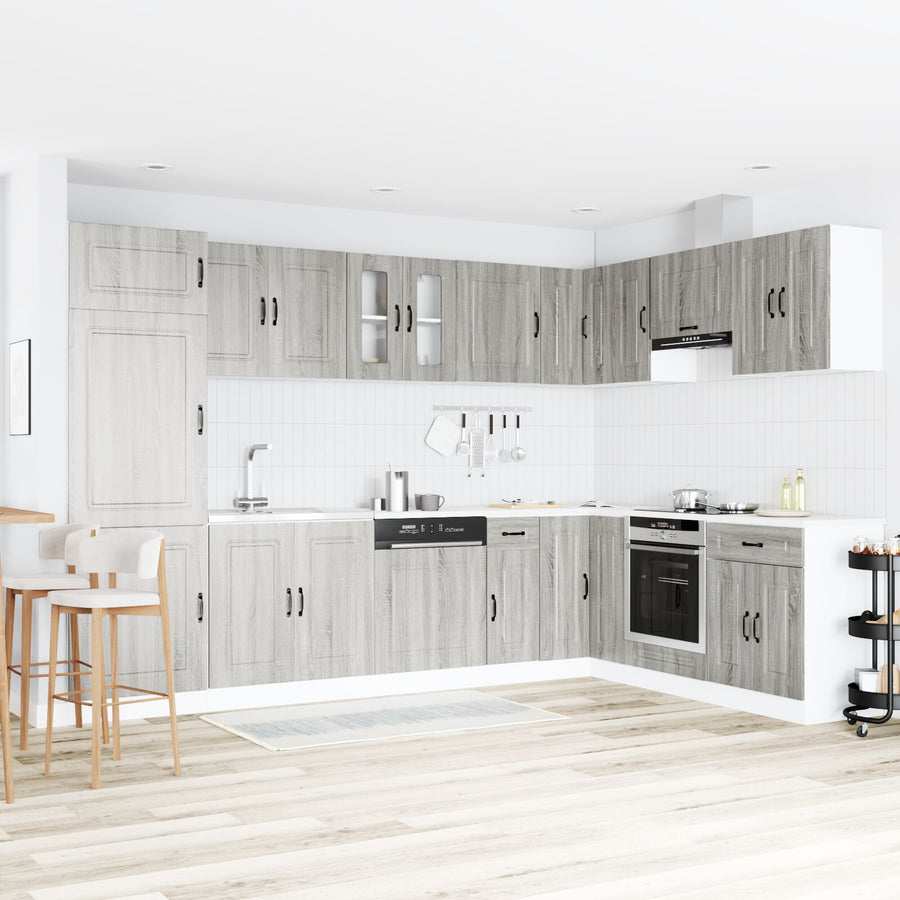Keuken Cabinet ""Kalmar"" Met Dubbele Wastafels Behandeld Hout Grijs sonoma