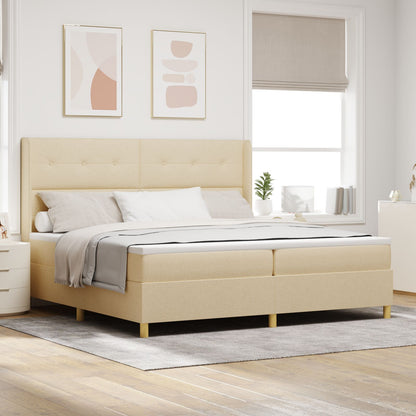 Boxspring Bed Met Matras & Led Crème 200X200 Cm Stof Blauw