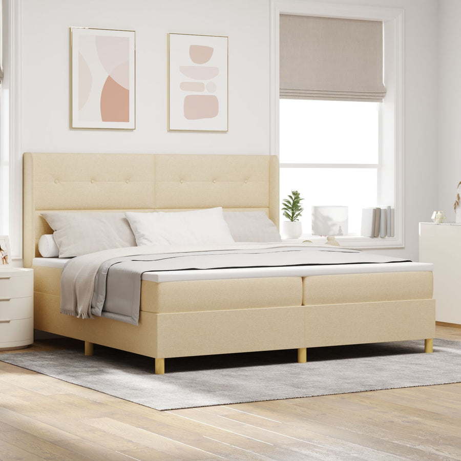 Boxspring Bed Met Matras & Led Crème 200X200 Cm Stof Blauw