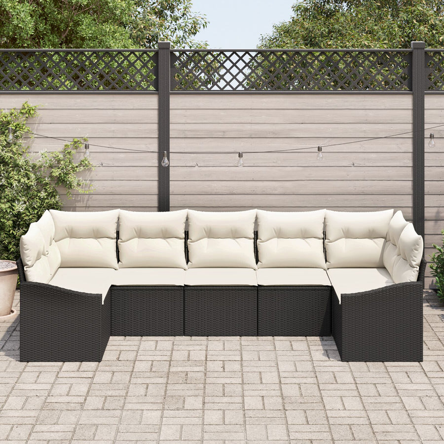 Tuin Sofa Set Set Van 7 Beige Kussens Met Zwart Frame