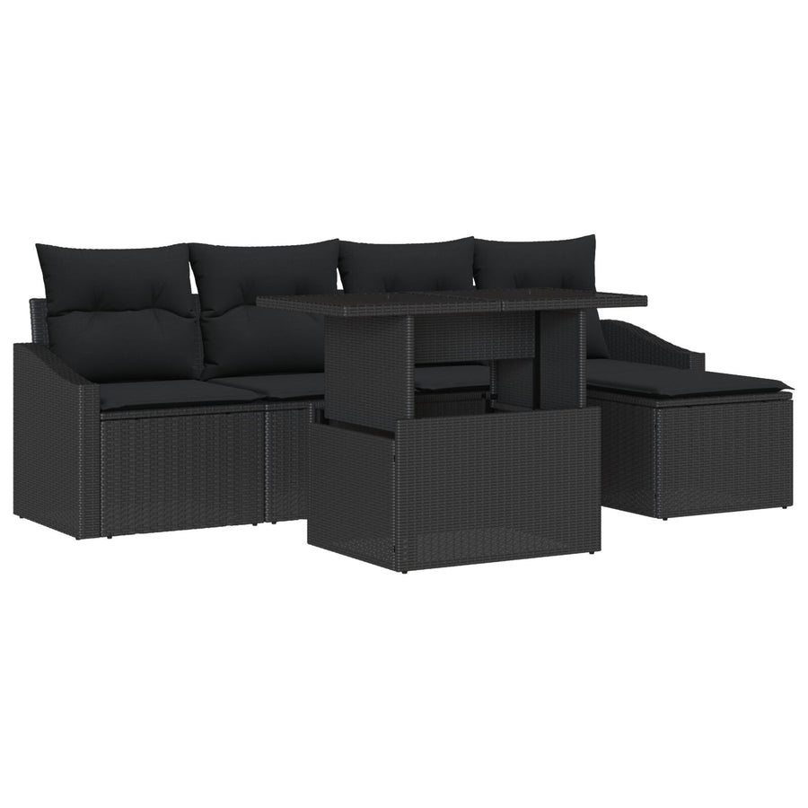 6-Delige Tuin Sofa Set Met Kussens Zwart Poly Rattan