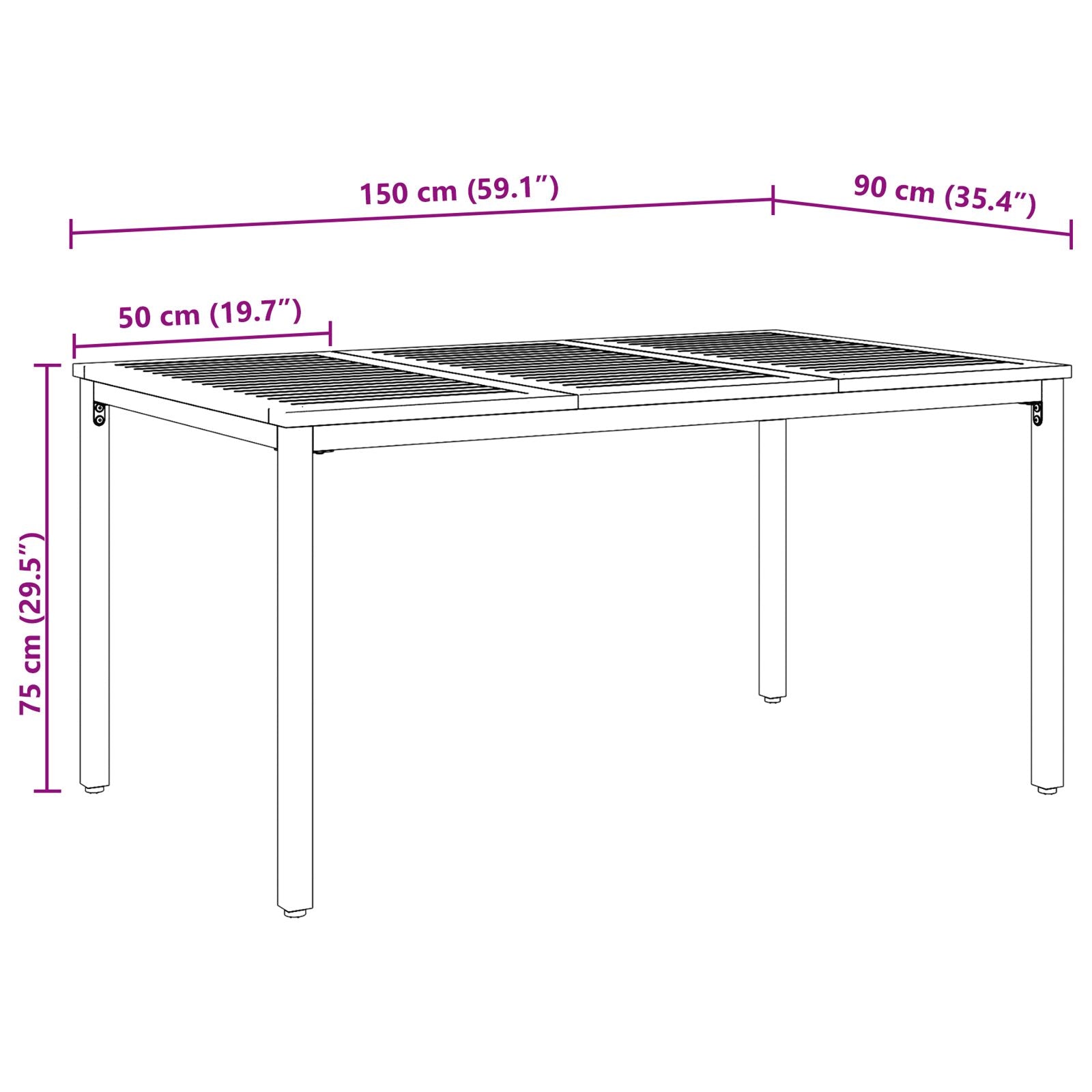 Tuin Tafel Massief Acaciahout En Metaal 150 x 90 x 75 cm Natuurlijk en zwart