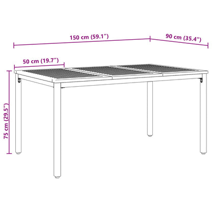 Tuin Tafel Massief Acaciahout En Metaal 150 x 90 x 75 cm Natuurlijk en zwart