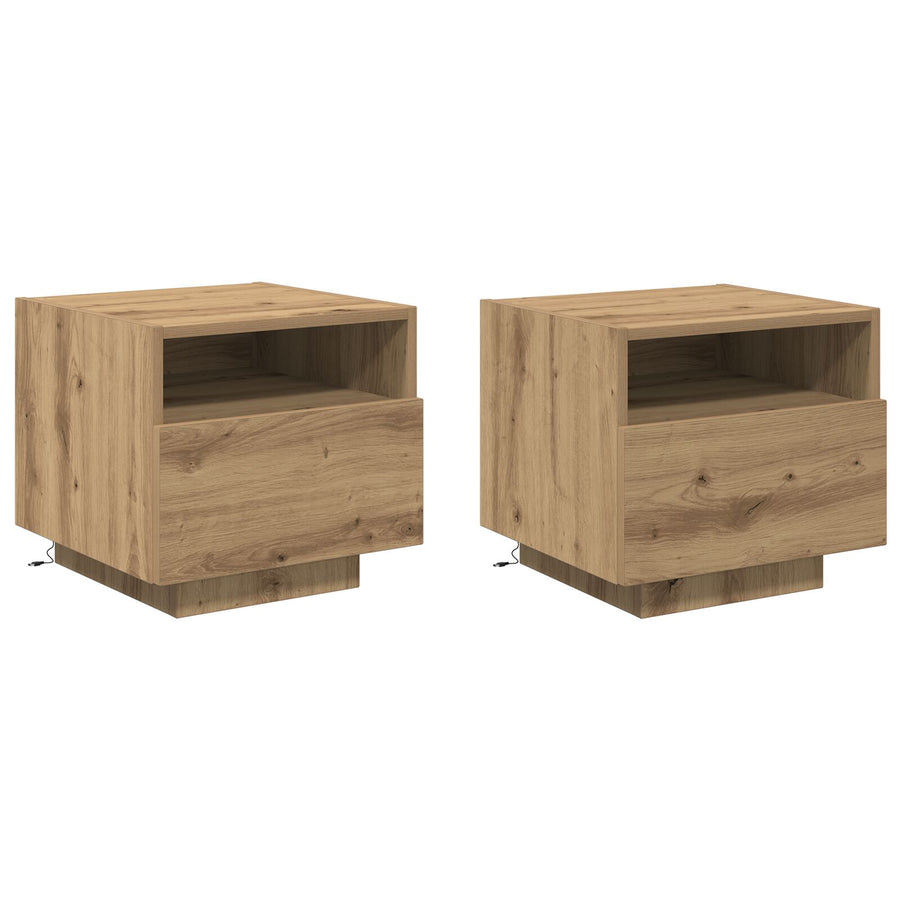 Nachtkastjes Met Led-Verlichting 2 Stuks 40X39X37 Cm Artisan eiken