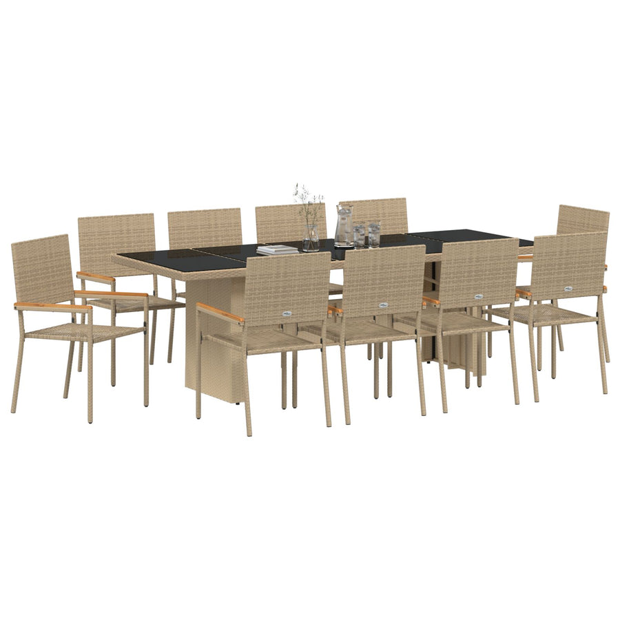 11-Delige Tuin Eetset Beige Poly Rattan Wit