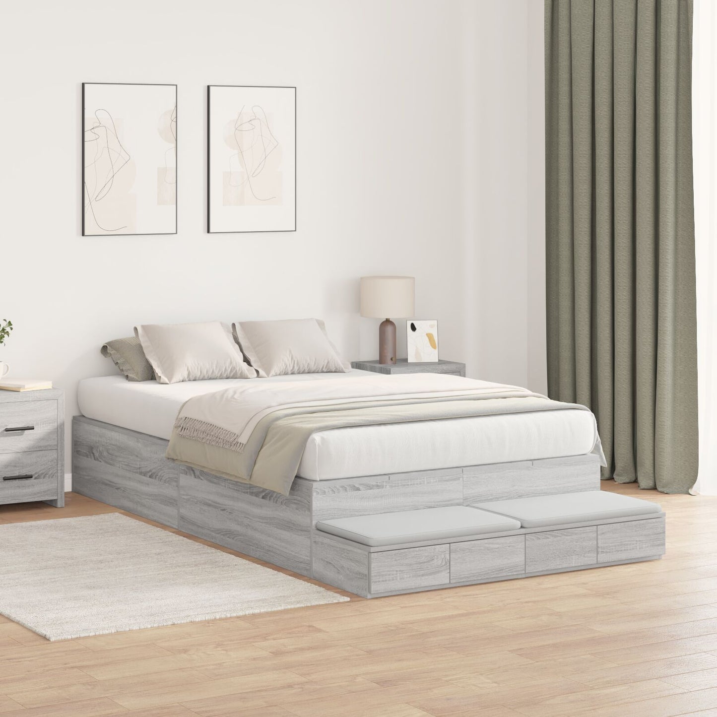 Opbergbedframe Grijs Sonoma 120X200 Cm Artisanaal Eiken