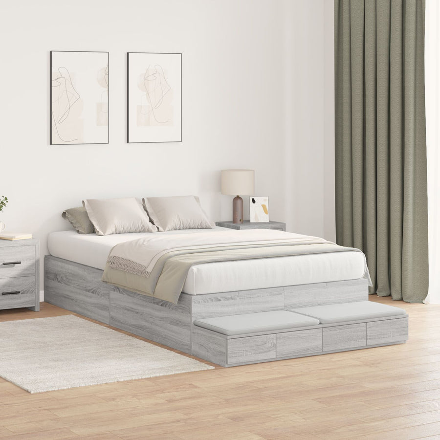 Opbergbedframe Grijs Sonoma 120X200 Cm Artisanaal Eiken