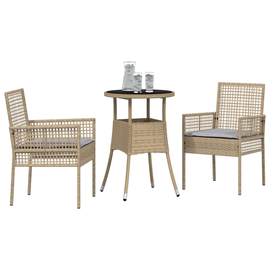 Tuin Eetset Set Van 3 Beige Wicker, Glas Duurzaam Tuin Eetset