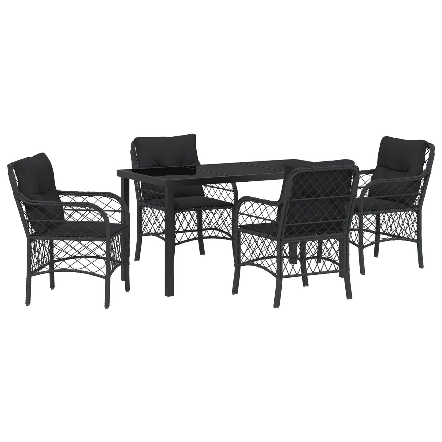5-Delige Tuin Eetset Met Kussens Zwarte Poly Rattan