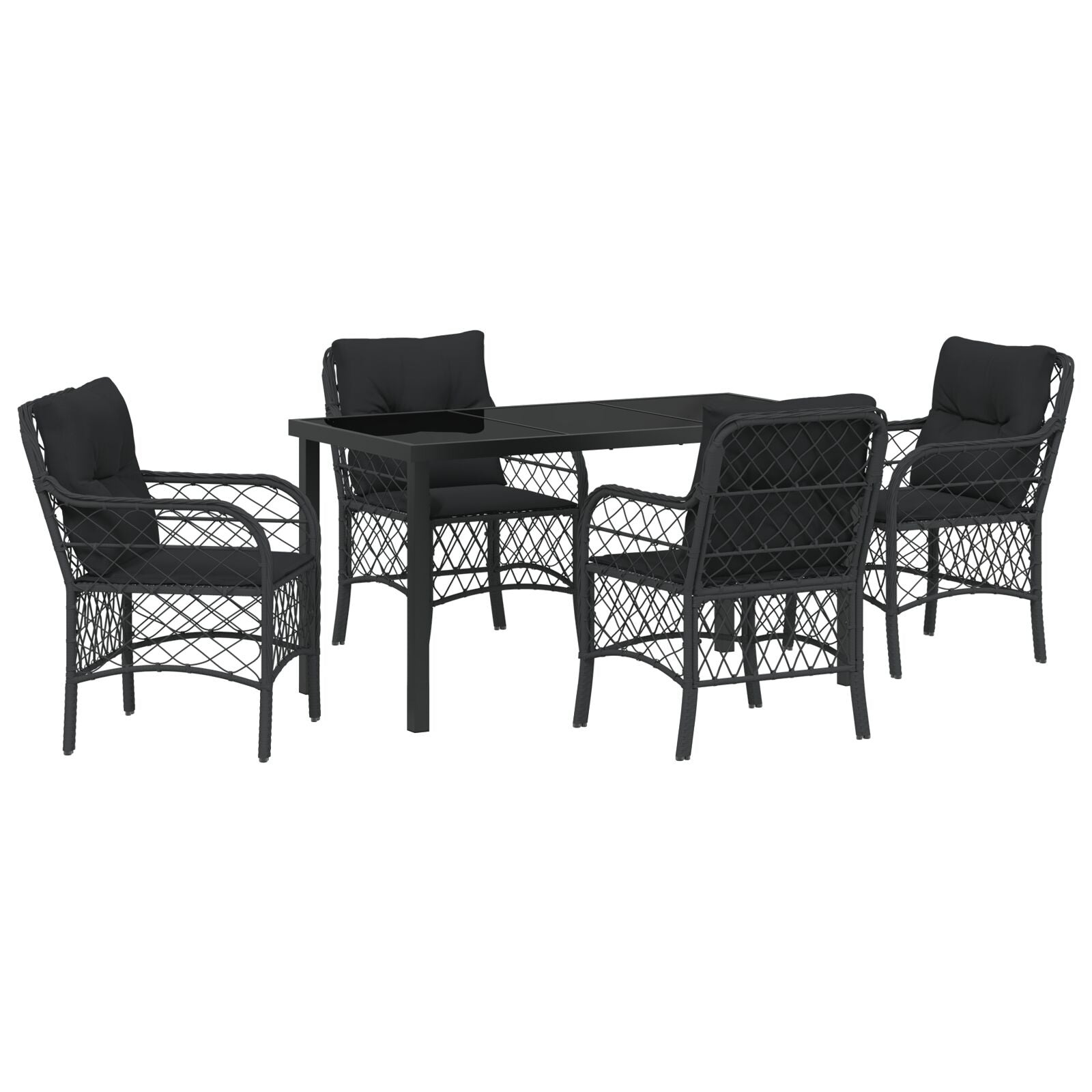 5-Delige Tuin Eetset Met Kussens Zwarte Poly Rattan