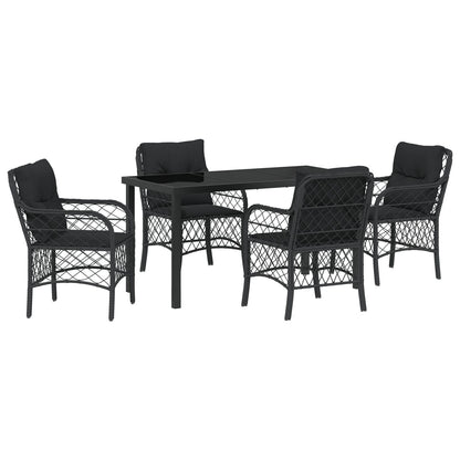 5-Delige Tuin Eetset Met Kussens Zwarte Poly Rattan