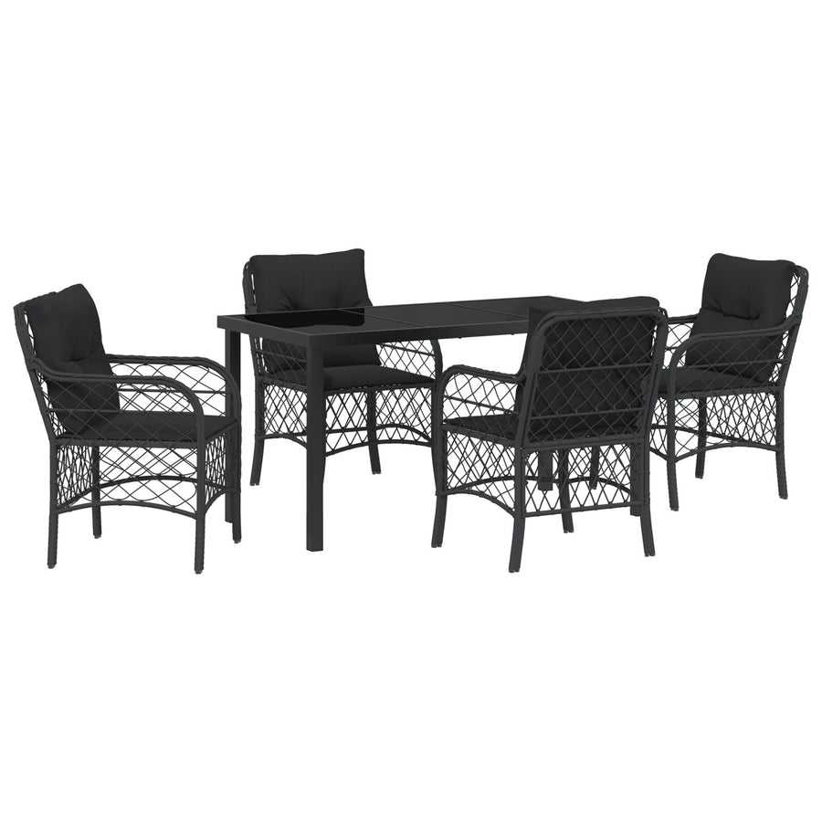5-Delige Tuin Eetset Met Kussens Zwarte Poly Rattan