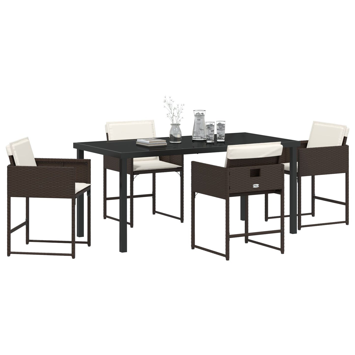 5-Delige Tuin Eetset Met Kussens Bruin Poly Rattan
