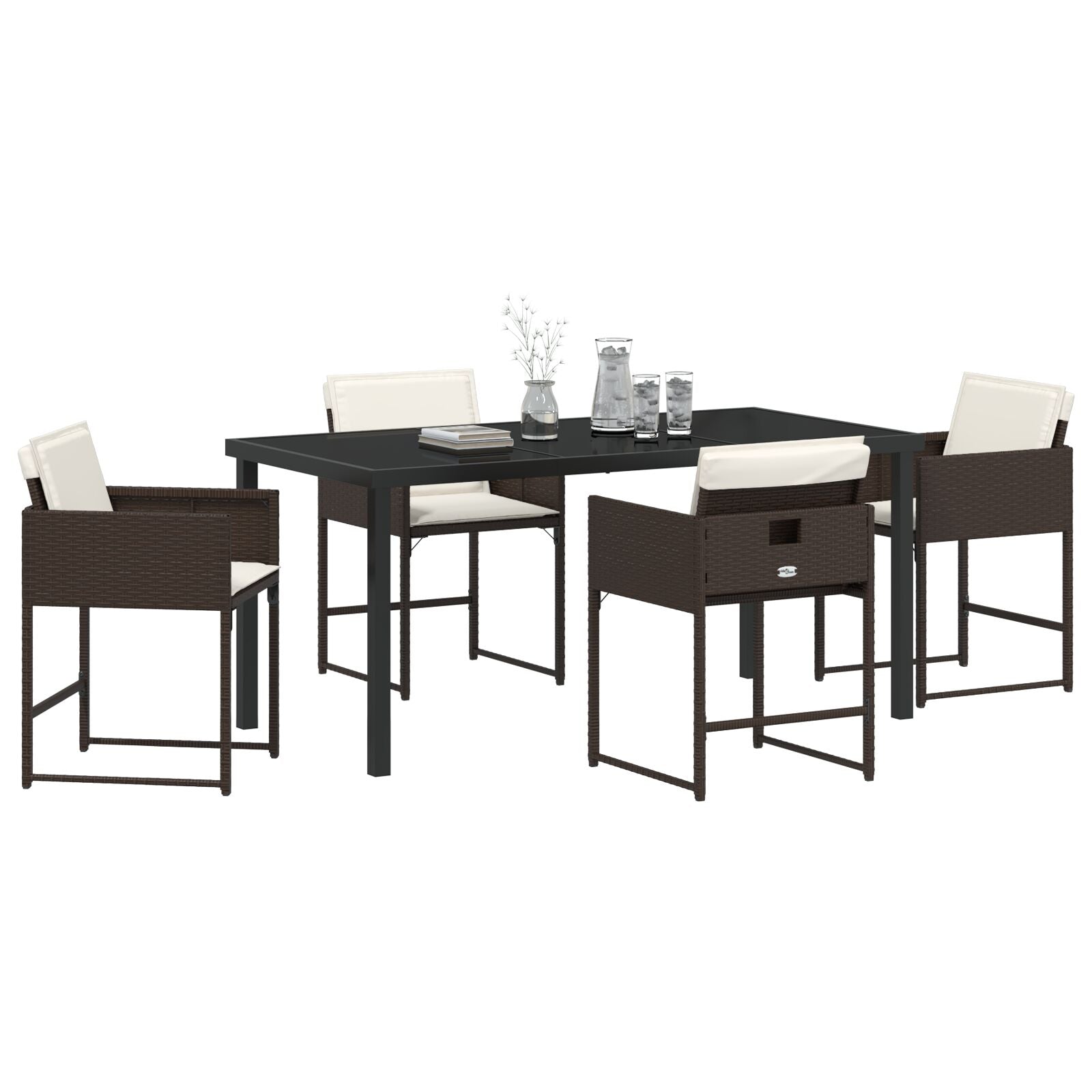 5-Delige Tuin Eetset Met Kussens Bruin Poly Rattan