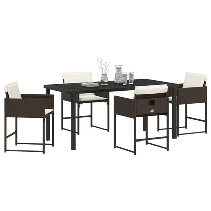 5-Delige Tuin Eetset Met Kussens Bruin Poly Rattan