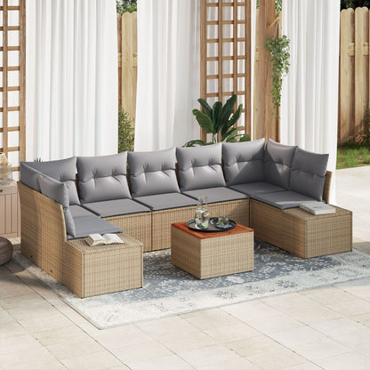 8-Delige Tuinbankset Met Kussens Beige Poly Rattan Acacia