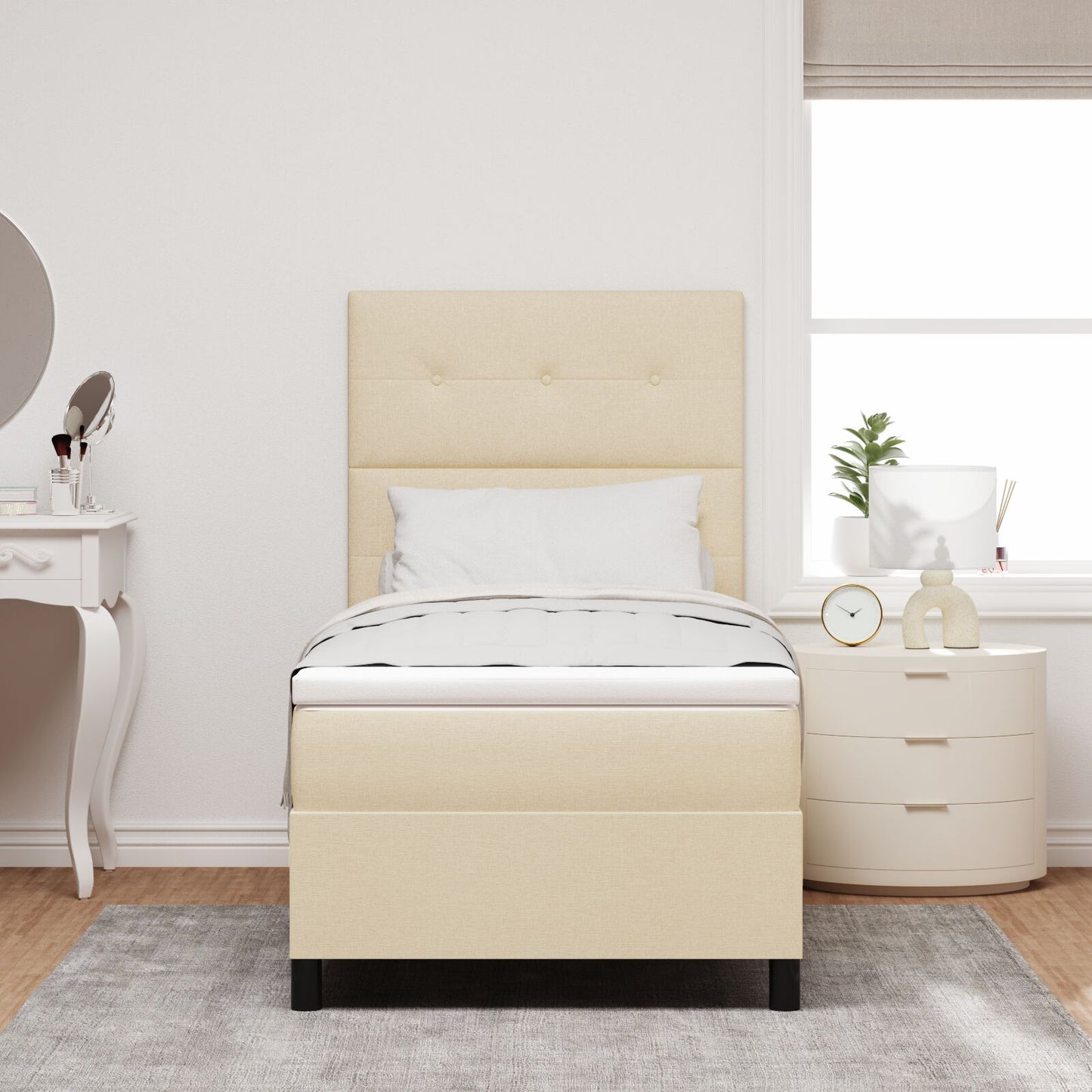 Boxspringbed Met Matras Stof Crème 80 x 200 cm Met knopen