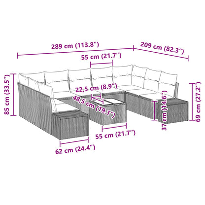 Tuinbank Set 10-Delig Riet, Polyester, Staal Buitenbank Zwart met tafel