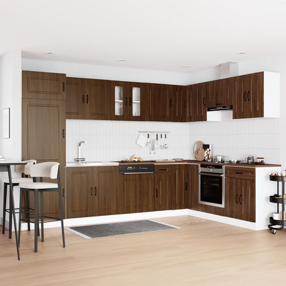 Keuken Kast ""Kalmar"" Met Dubbele Wastafels Bewerkt Hout Bruin eiken