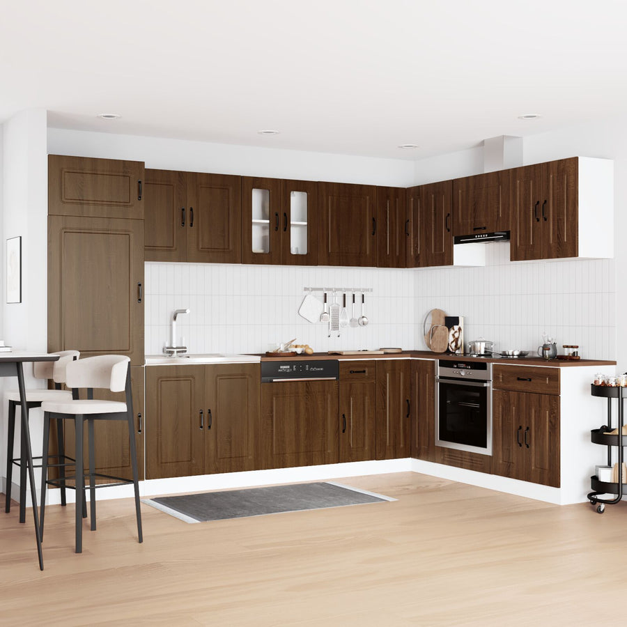 Keuken Kast ""Kalmar"" Met Dubbele Wastafels Bewerkt Hout Bruin eiken