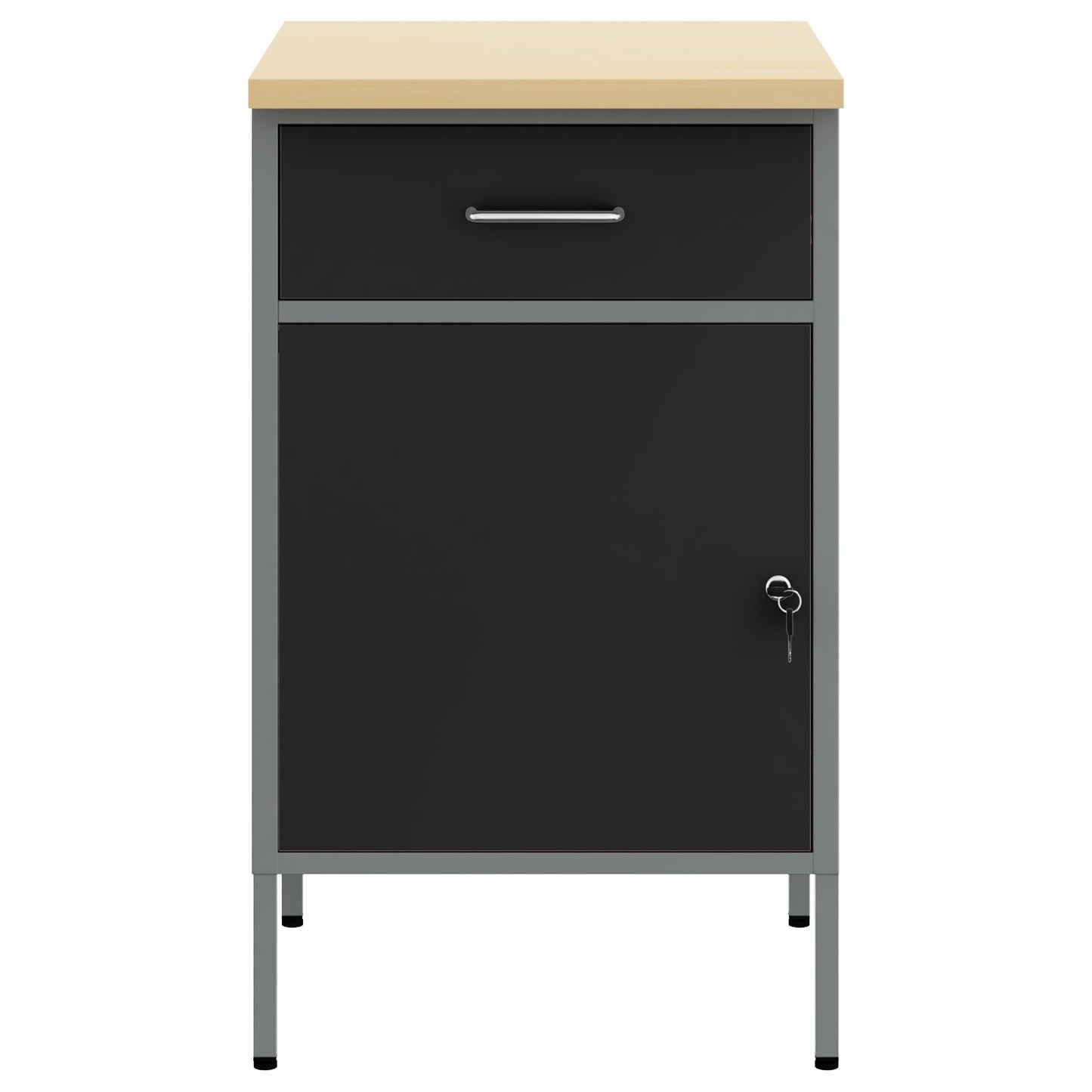 Werkplaatskast 50X55X84 Cm Staal Zwart en grijs Werkplaatskast met 1 lade en 1 deur