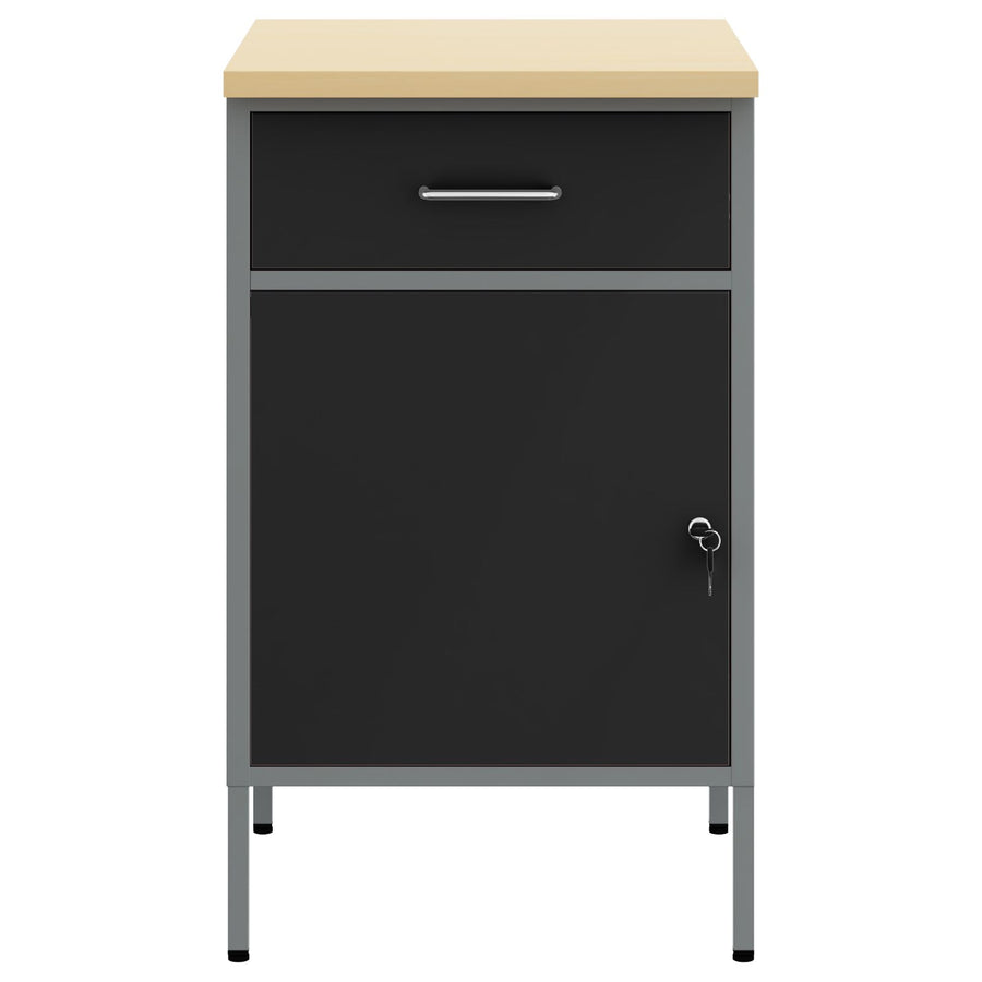 Werkplaatskast 50X55X84 Cm Staal Zwart en grijs Werkplaatskast met 1 lade en 1 deur