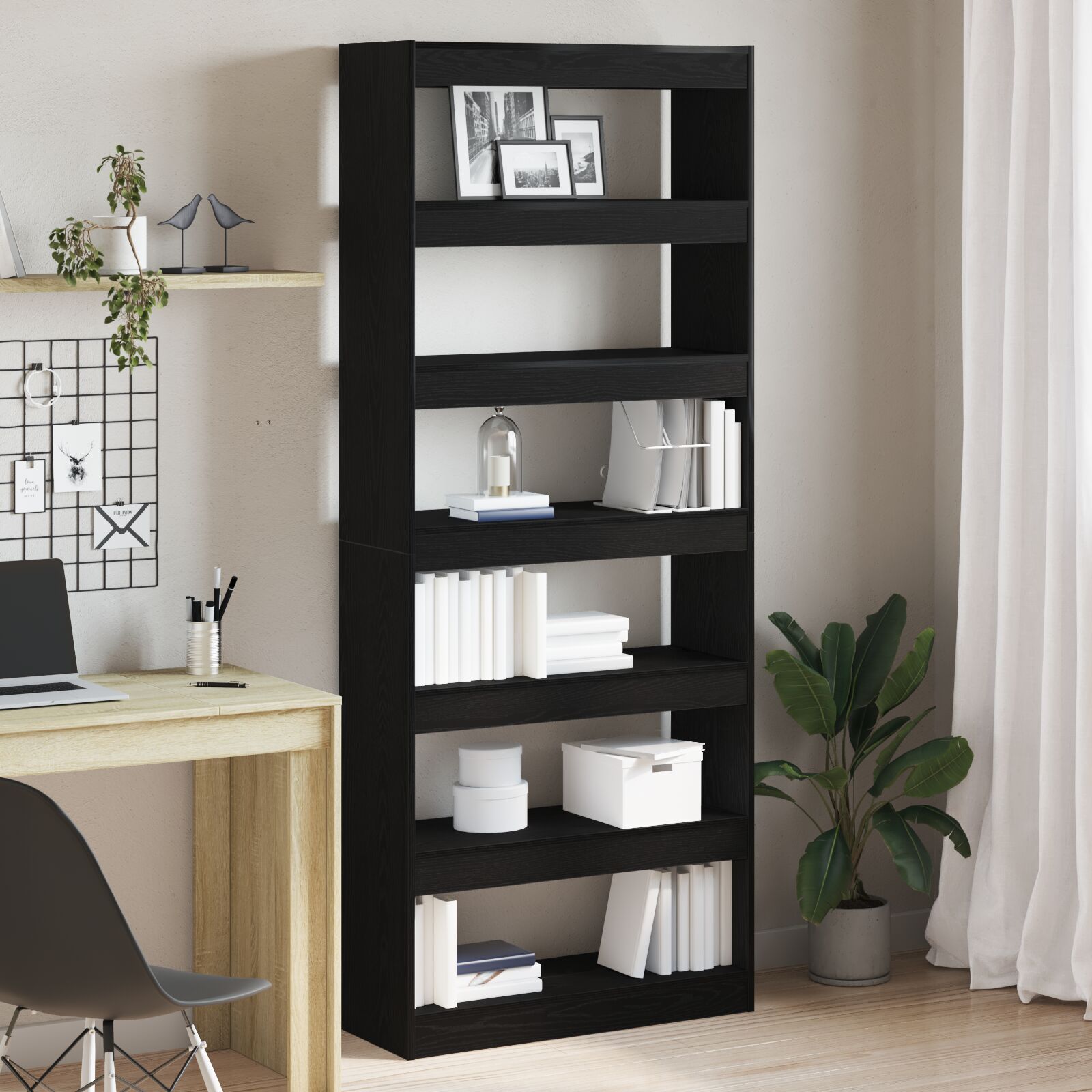 Zwarte Boekenplank Zwart Hout 80 X 30 X 198 Cm Planken