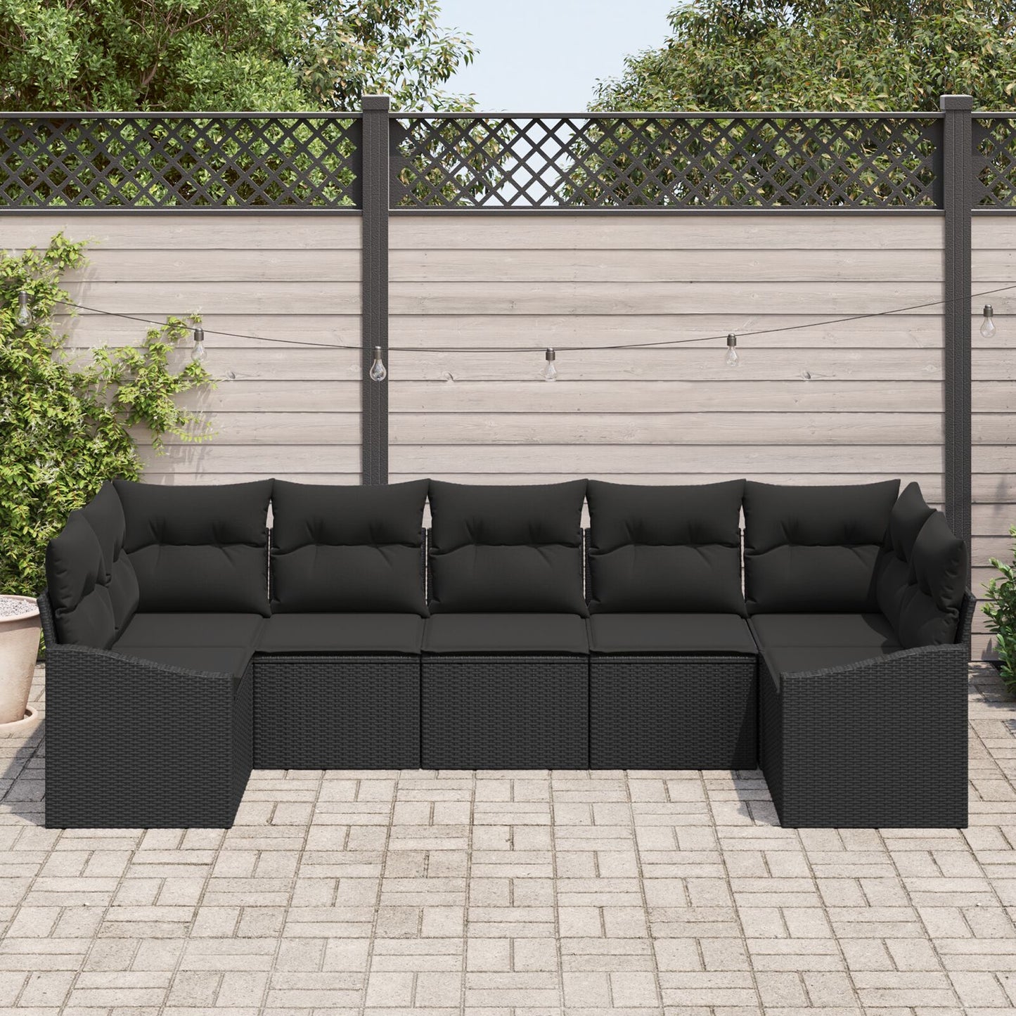 Tuin Sofa Set Set Van 7 Zwart Rattan En Polyester Tuin Loveseat
