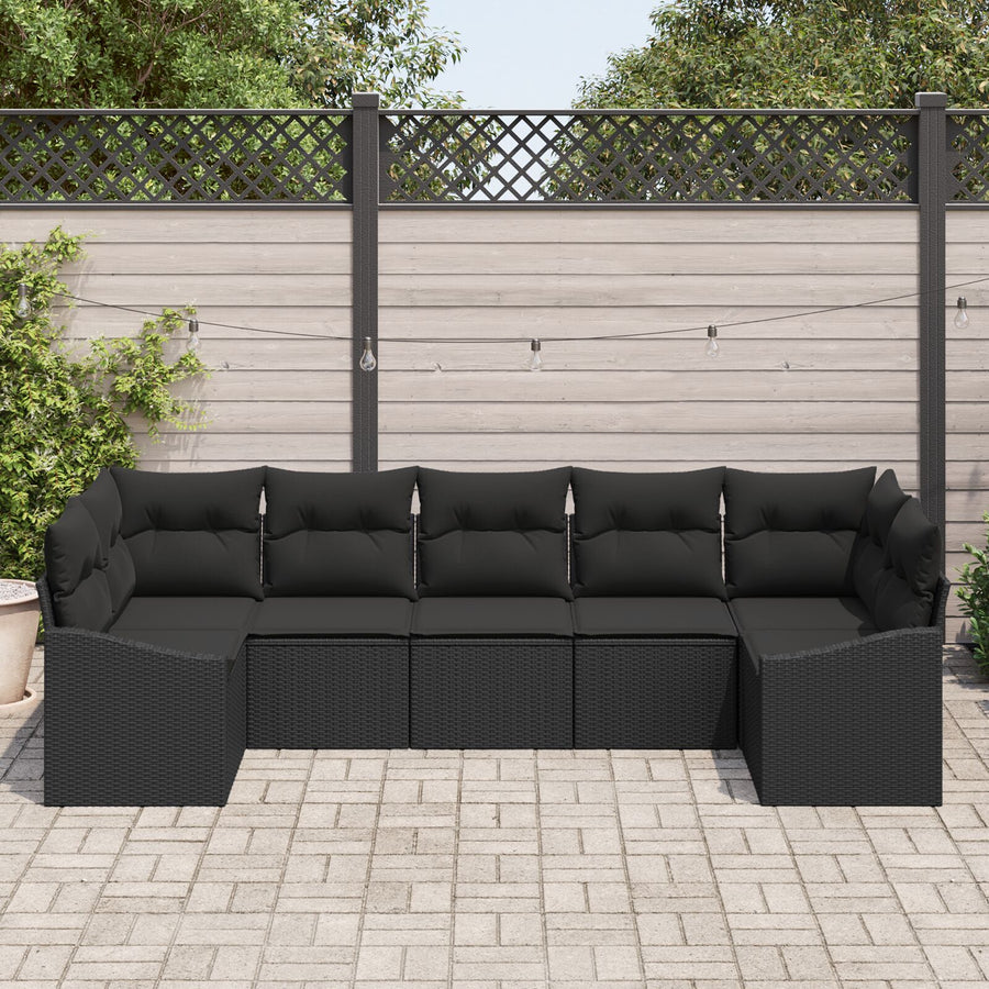 Tuin Sofa Set Set Van 7 Zwart Rattan En Polyester Tuin Loveseat