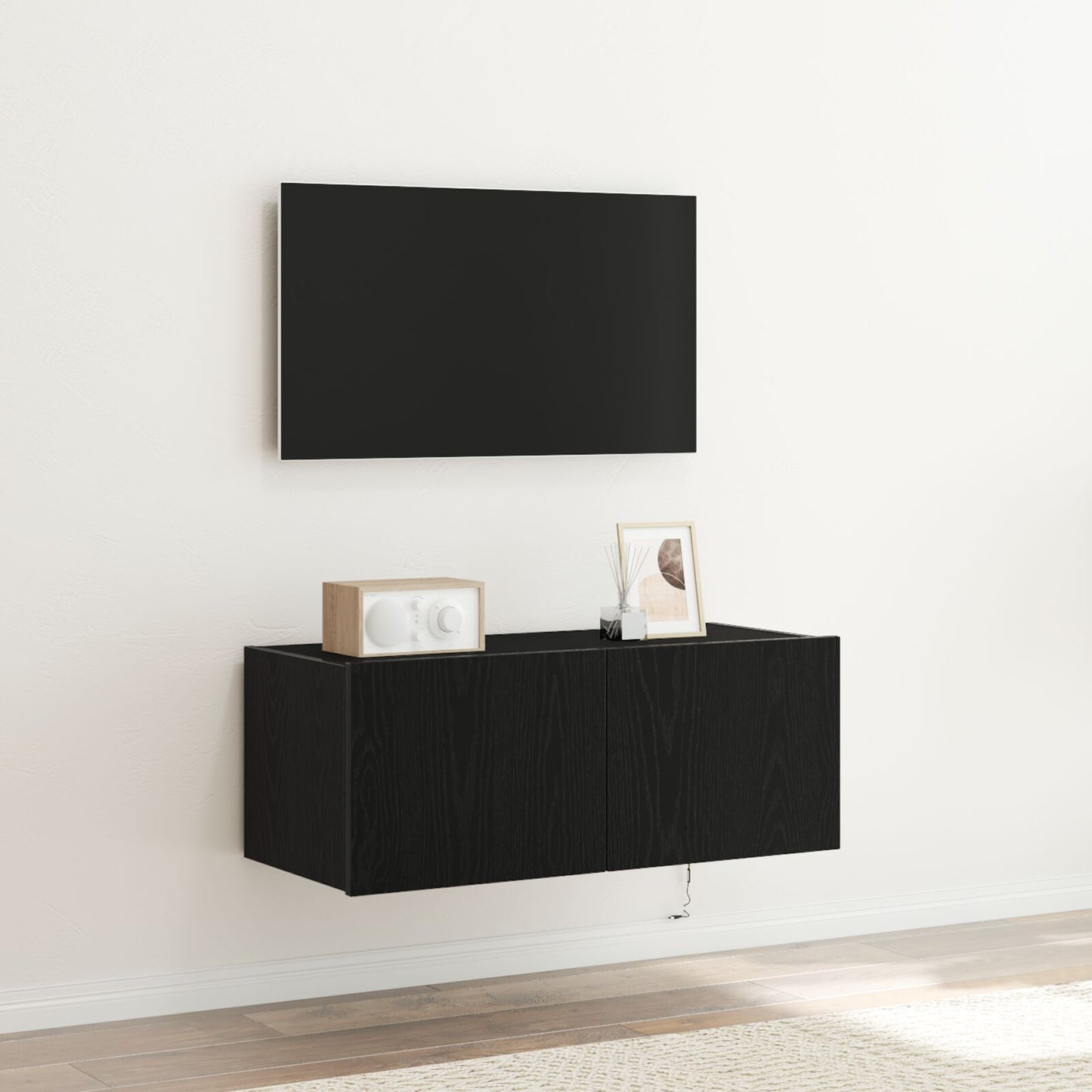 Tv Wandkast Met Led-Verlichting Zwart Eiken 80X35X31 Cm