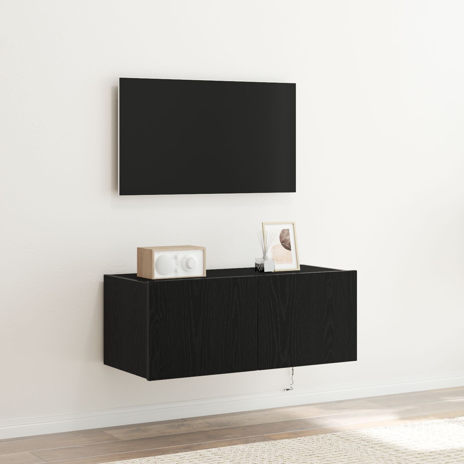 Tv Wandkast Met Led-Verlichting Zwart Eiken 80X35X31 Cm