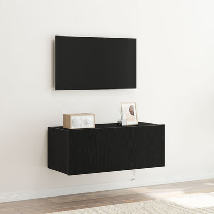 Tv Wandkast Met Led-Verlichting Zwart Eiken 80X35X31 Cm