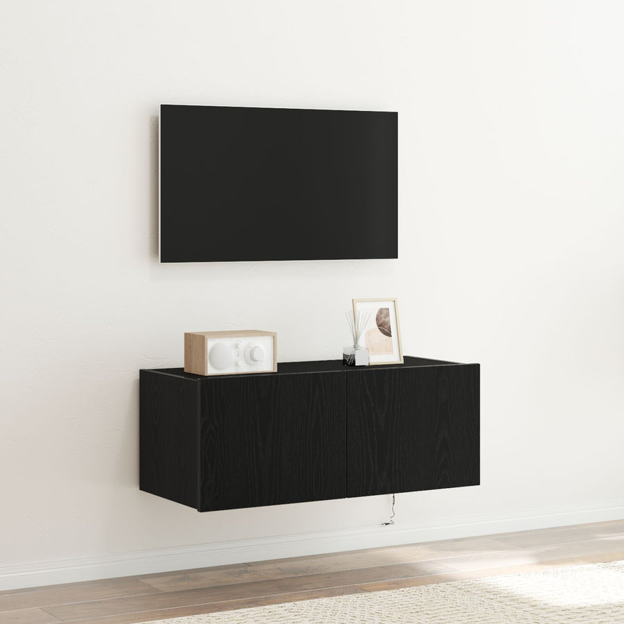 Tv Wandkast Met Led-Verlichting Zwart Eiken 80X35X31 Cm