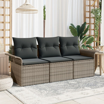 3-Delige Tuin Sofa Set Met Kussens Grijs Poly Rattan