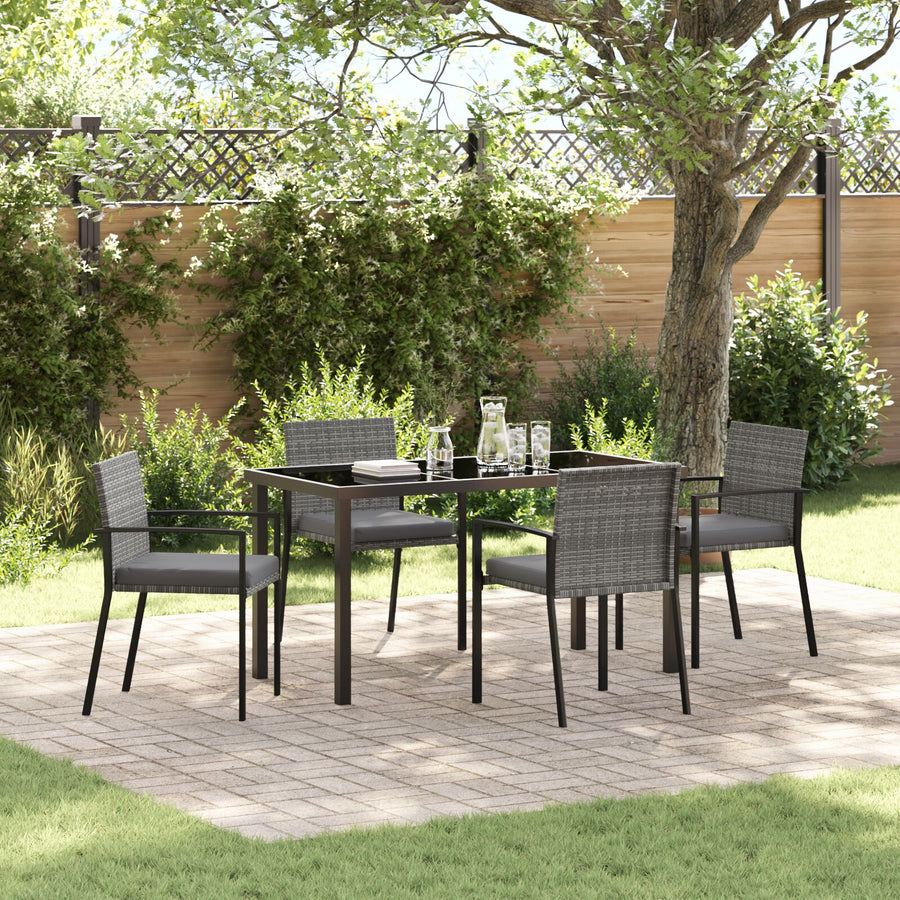 5-Delige Tuin Eetset Grijs Poly Rattan