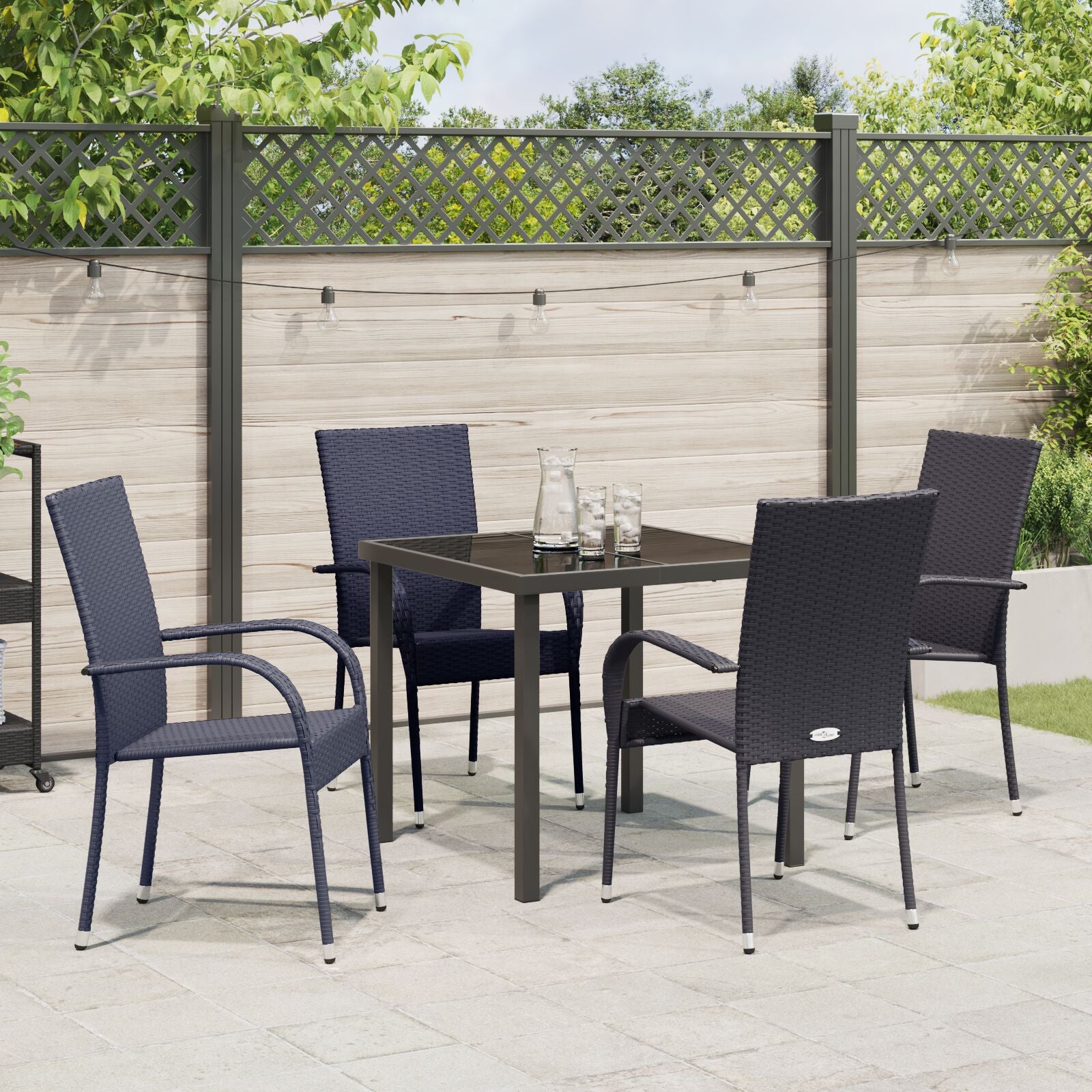 5-Delige Tuin Eettafel Set Zwart Poly Rattan
