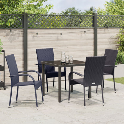 5-Delige Tuin Eettafel Set Zwart Poly Rattan