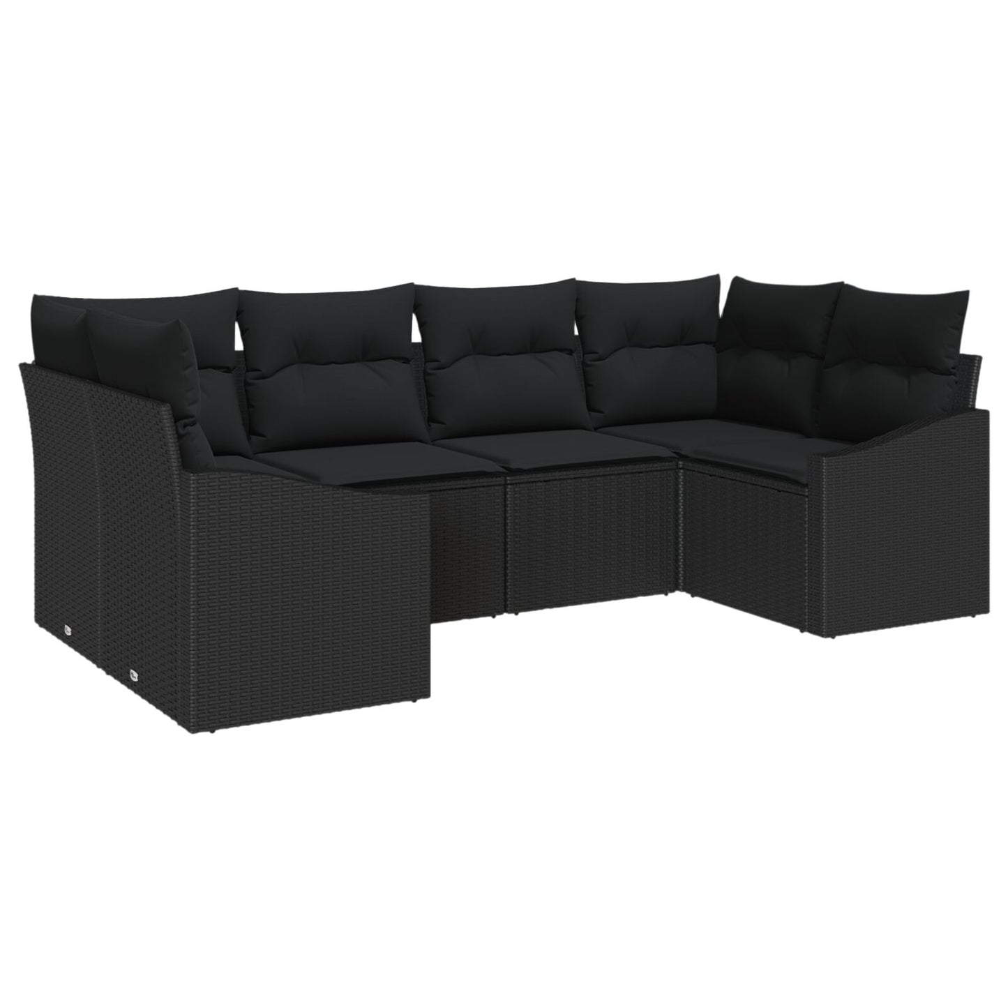 6-Delig Tuinbankstel Met Kussens Zwarte Poly Rattan