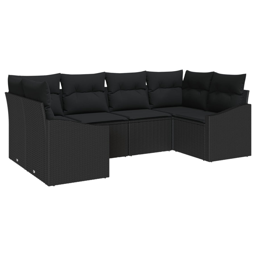 6-Delig Tuinbankstel Met Kussens Zwarte Poly Rattan