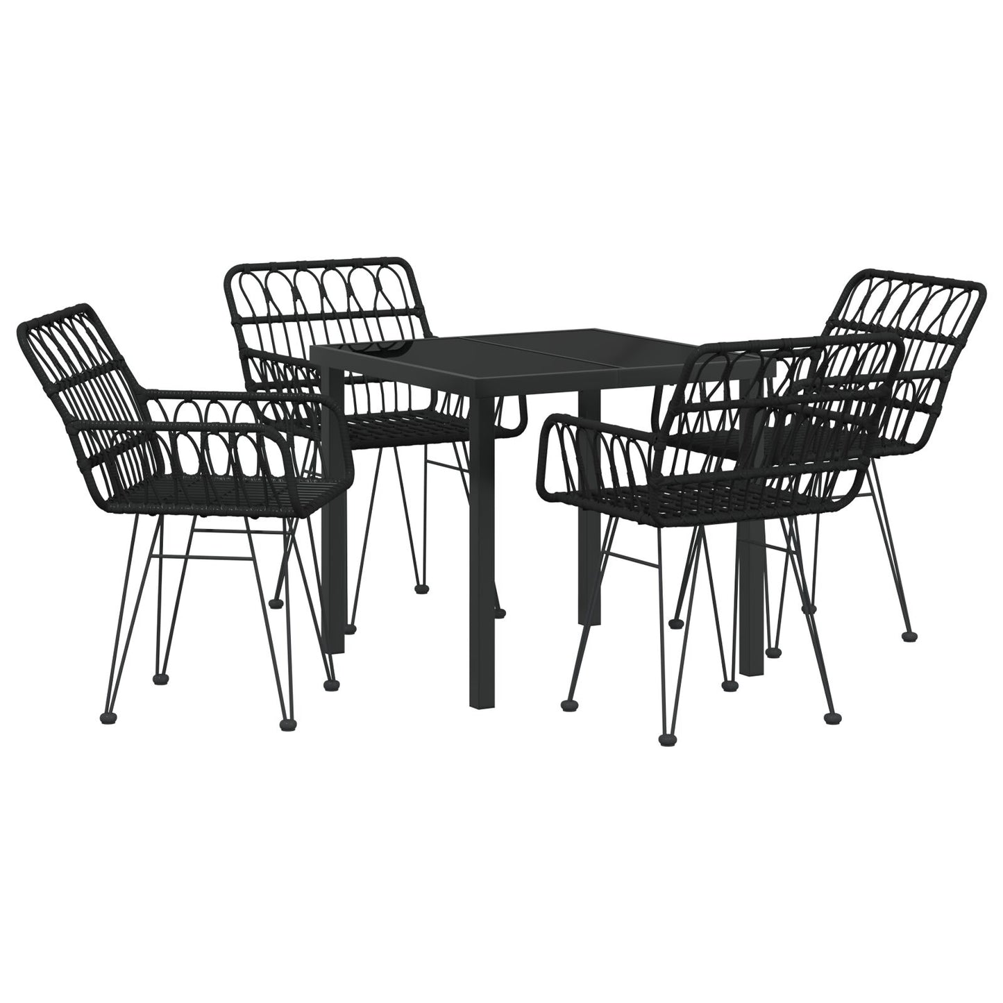 5-Delige Tuin Eetset Zwart Poly Rattan