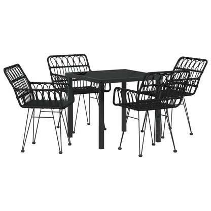 5-Delige Tuin Eetset Zwart Poly Rattan