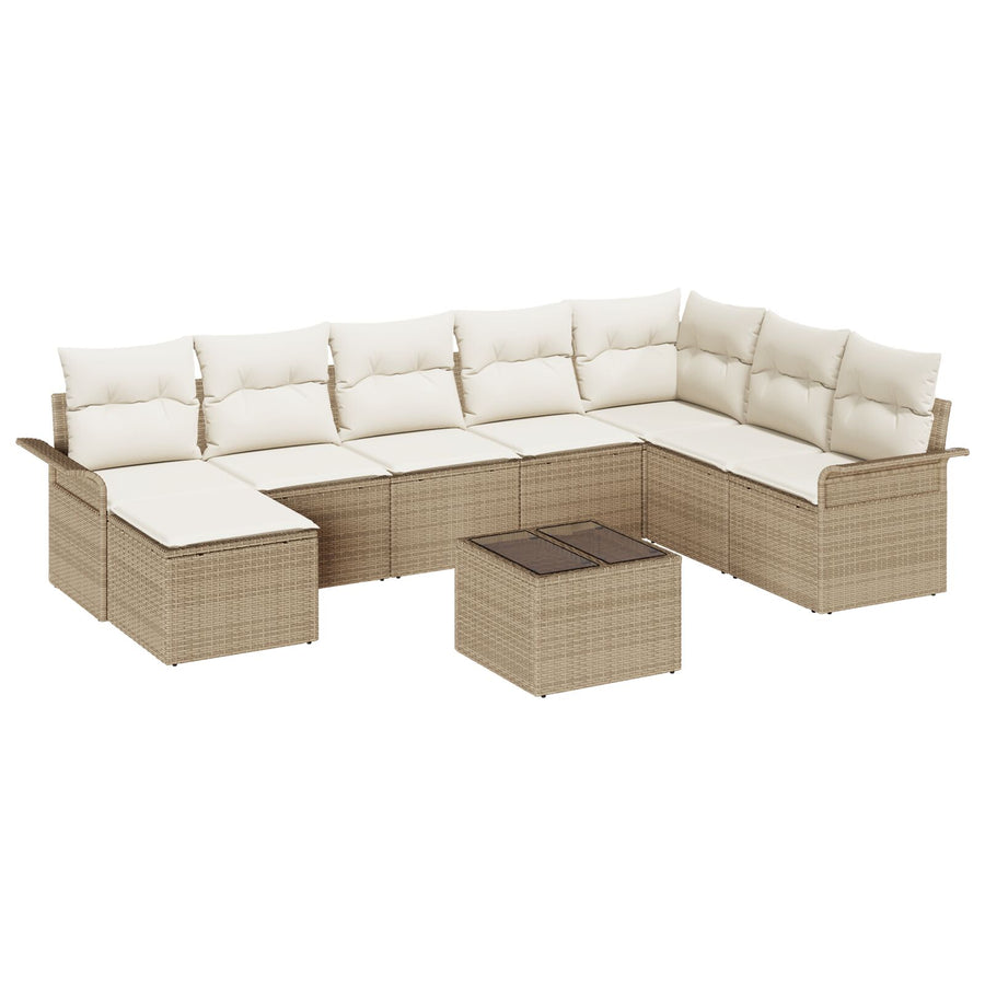 9-Delige Tuinbankset Met Kussens Bruin Poly Rattan