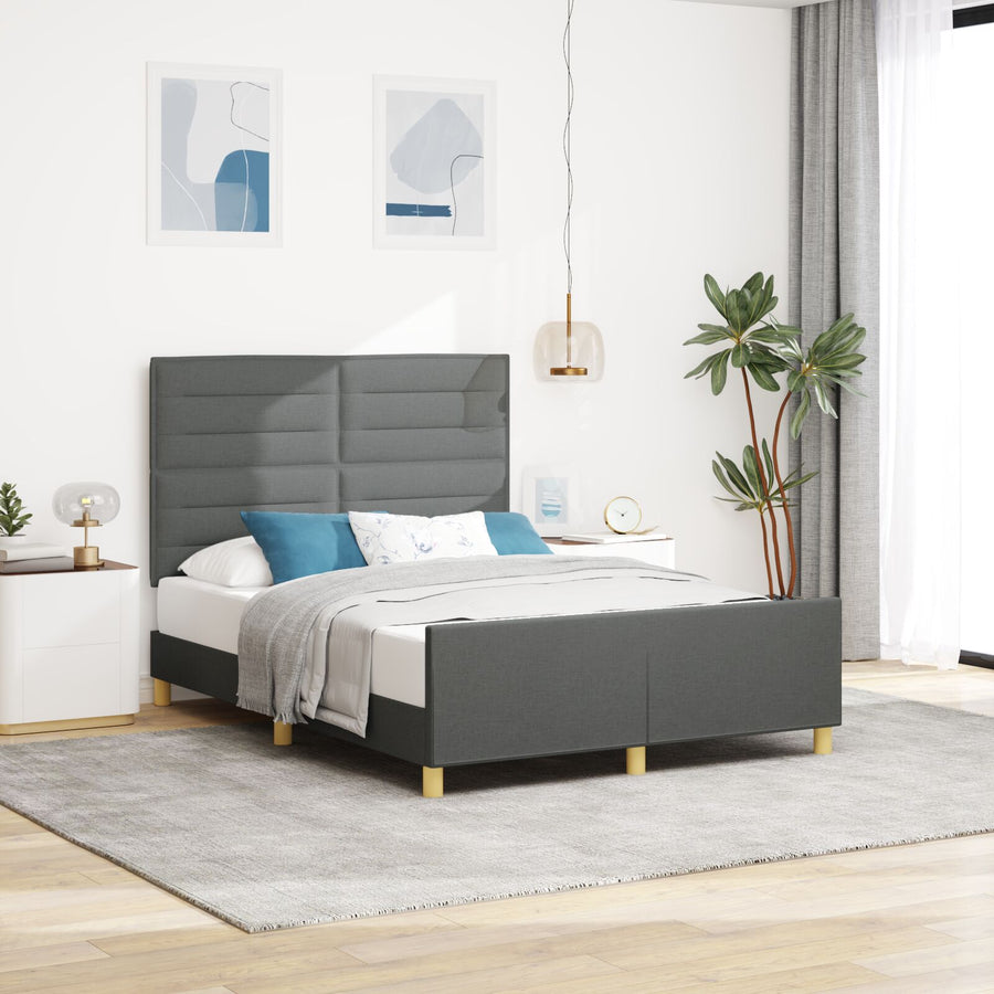 Bedframe Donkergrijs 140X190 Cm Stof Crème