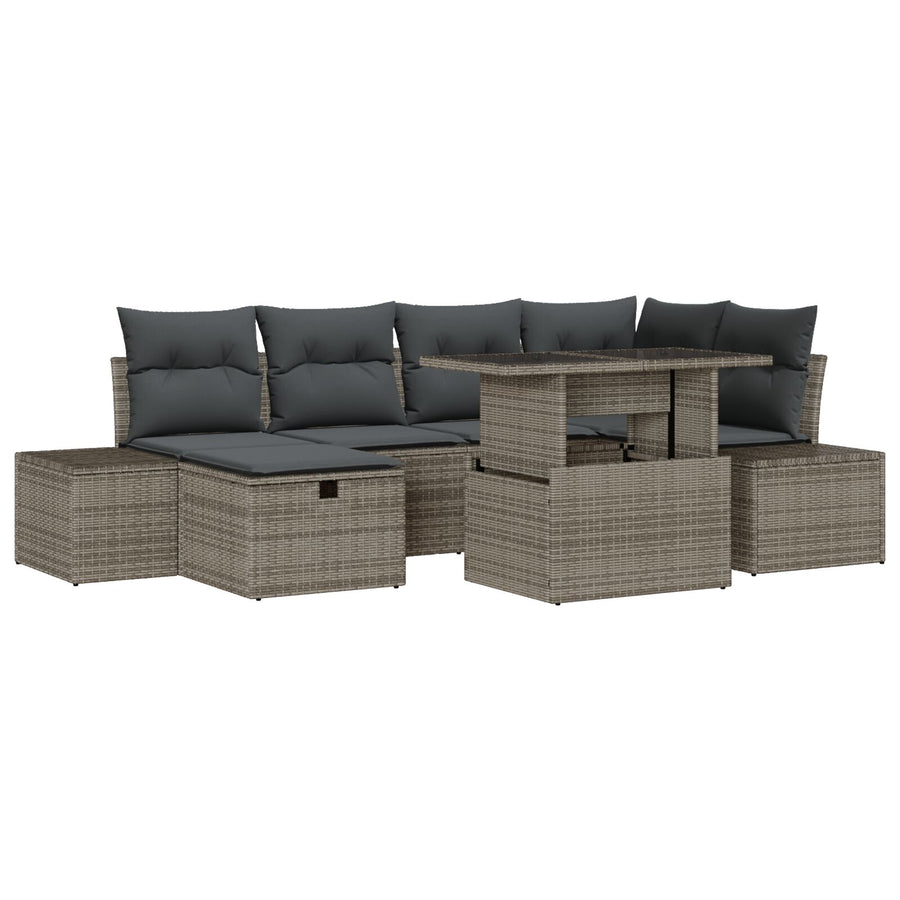 7 Delige Tuin Sofa Set Met Kussens Grijze Poly Rattan Wit