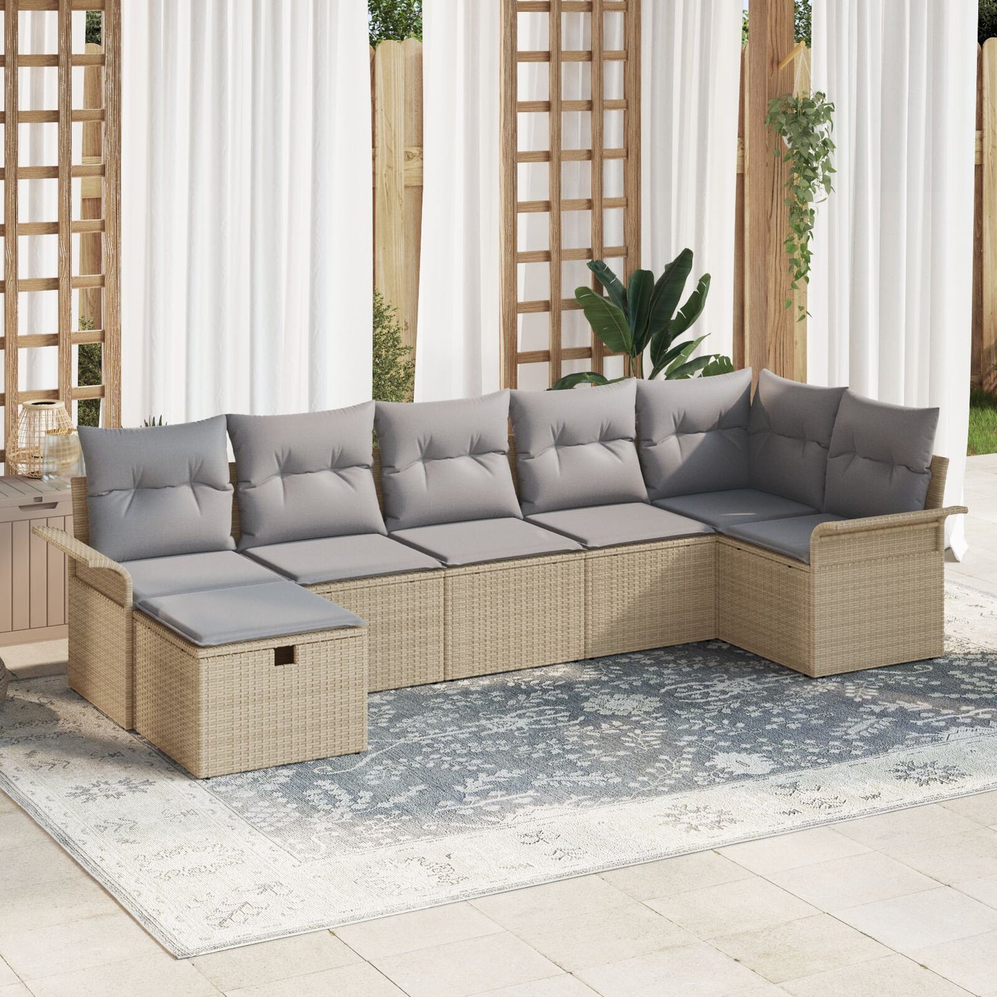 7-Delige Tuin Sofa Set Met Kussens Beige Poly Rattan