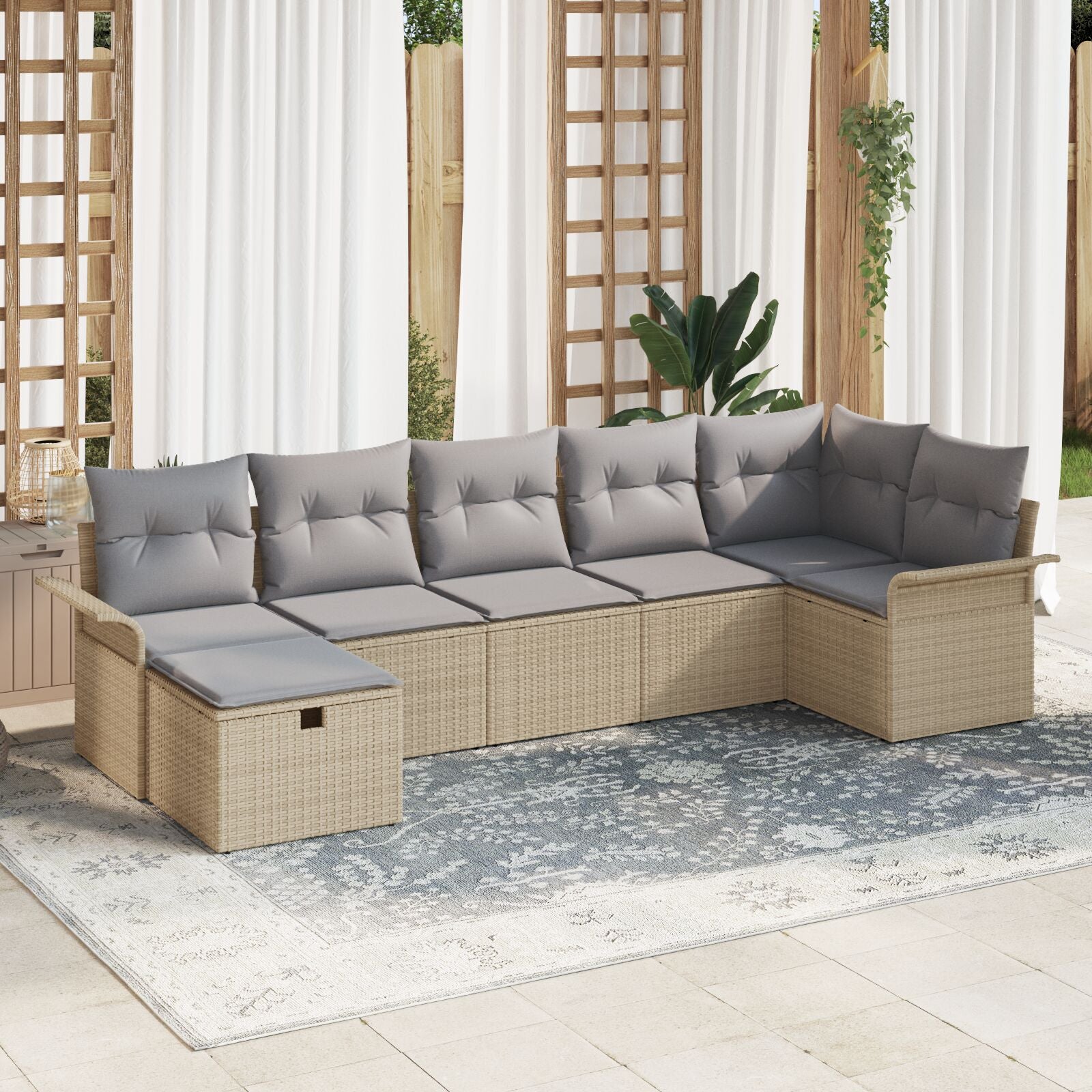 7-Delige Tuin Sofa Set Met Kussens Beige Poly Rattan