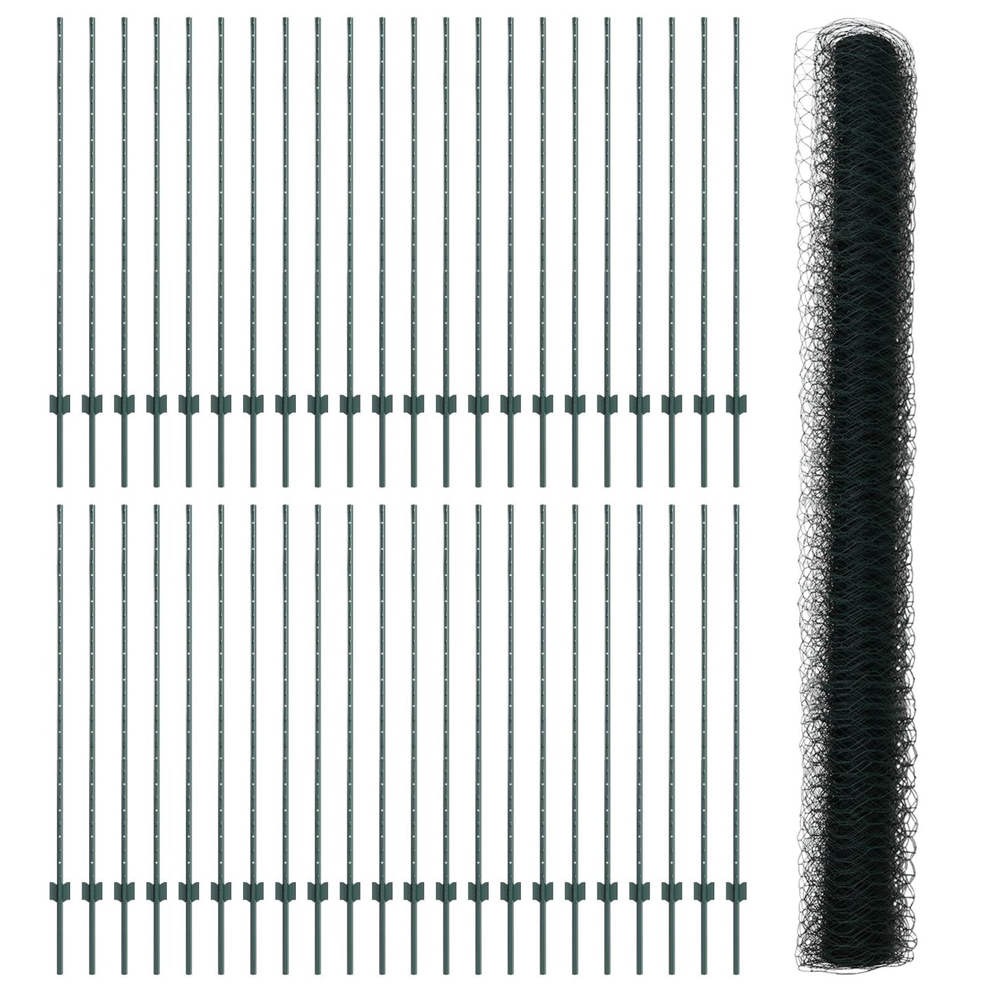 Hekpalen 11 Stuks U-Kanaal Groen 140 Cm Staal,  Hexagonaal Hek Groen 1,4X100 M Staal