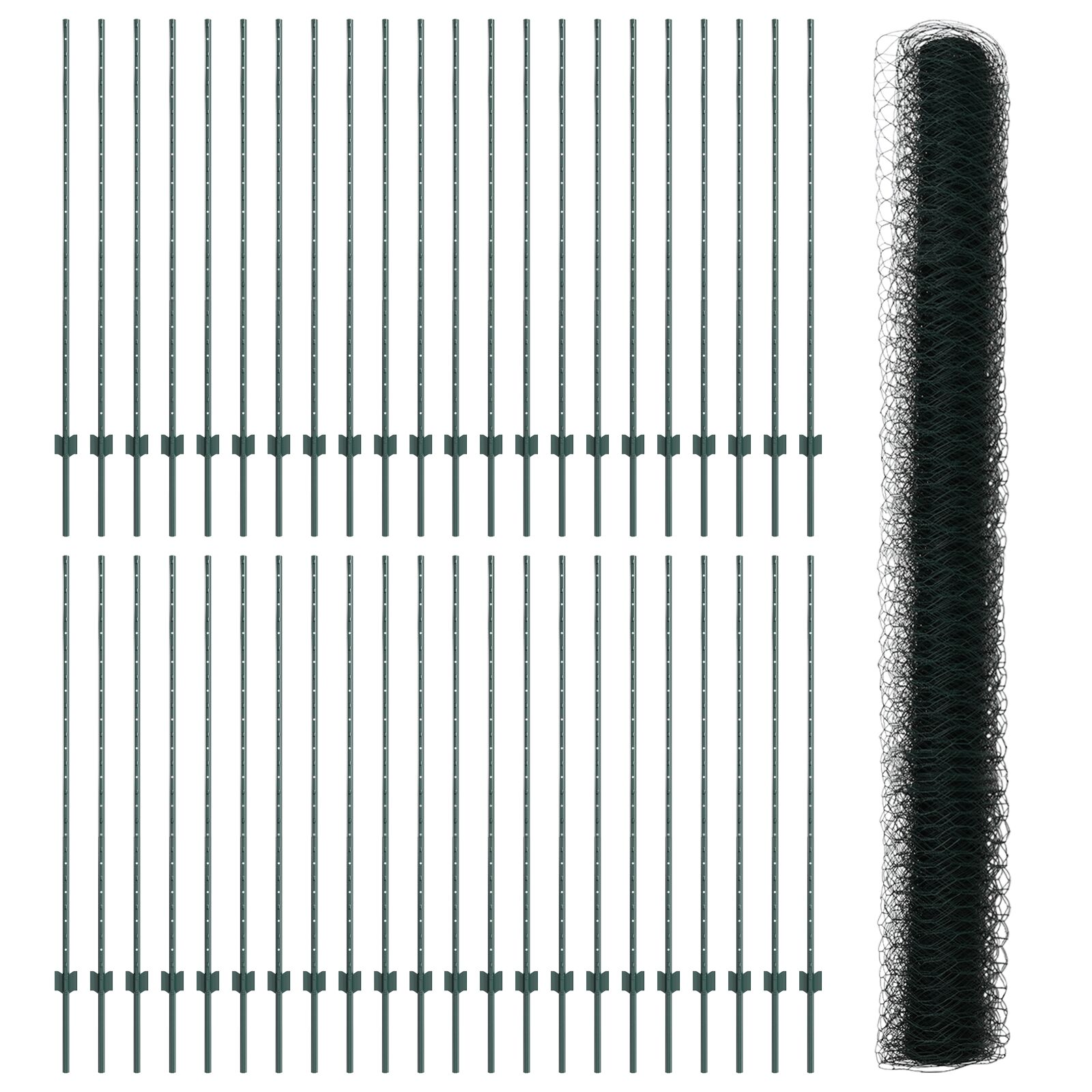 Hekpalen 11 Stuks U-Kanaal Groen 140 Cm Staal,  Hexagonaal Hek Groen 1,4X100 M Staal