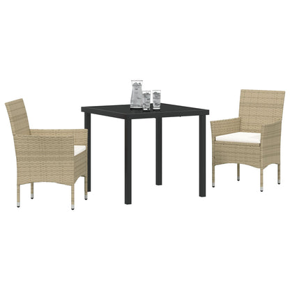 3-Delige Tuin Eetset Beige Poly Riet